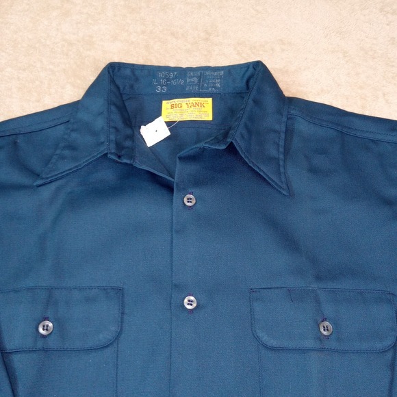 Work Mates by Big Yank NWT Long Sleeve Button Up Shirt Men's Large Blue - Picture 1 of 7
